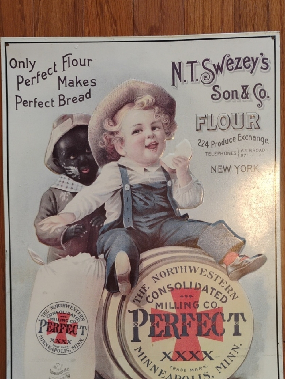 Vintage N.T. Swezey's Flour Advertising Metal Sign- Blue, Cream, Red